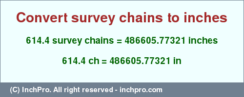 Result converting 614.4 survey chains to inches = 486605.77321 inches