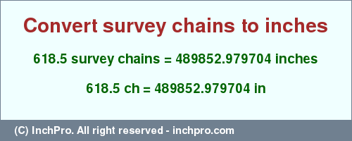 Result converting 618.5 survey chains to inches = 489852.979704 inches