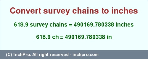 Result converting 618.9 survey chains to inches = 490169.780338 inches