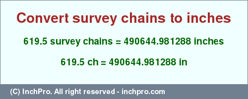 Result converting 619.5 survey chains to inches = 490644.981288 inches