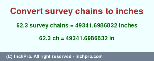 Result converting 62.3 survey chains to inches = 49341.6986832 inches