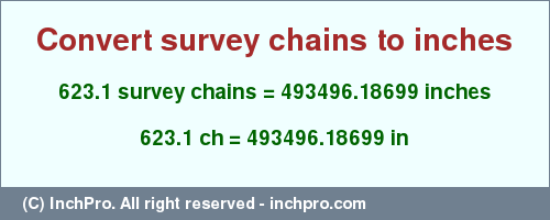 Result converting 623.1 survey chains to inches = 493496.18699 inches