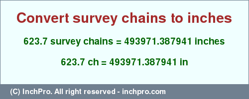 Result converting 623.7 survey chains to inches = 493971.387941 inches