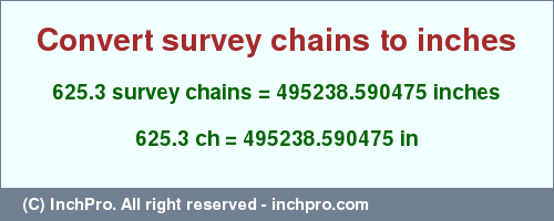 Result converting 625.3 survey chains to inches = 495238.590475 inches