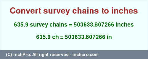 Result converting 635.9 survey chains to inches = 503633.807266 inches