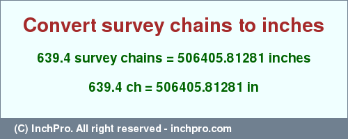 Result converting 639.4 survey chains to inches = 506405.81281 inches