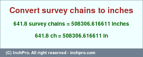 Result converting 641.8 survey chains to inches = 508306.616611 inches