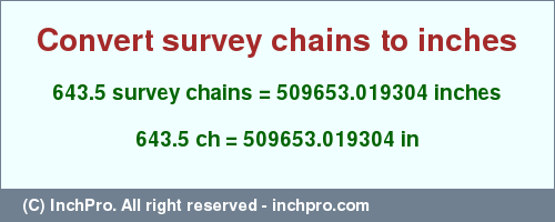 Result converting 643.5 survey chains to inches = 509653.019304 inches