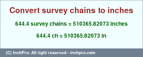 Result converting 644.4 survey chains to inches = 510365.82073 inches