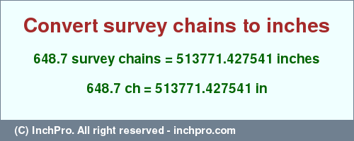Result converting 648.7 survey chains to inches = 513771.427541 inches