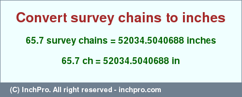 Result converting 65.7 survey chains to inches = 52034.5040688 inches