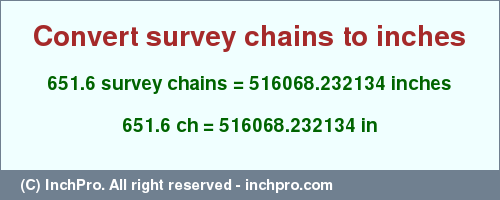 Result converting 651.6 survey chains to inches = 516068.232134 inches