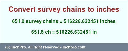 Result converting 651.8 survey chains to inches = 516226.632451 inches