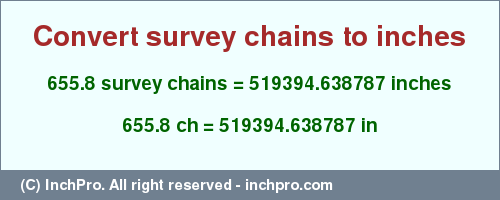 Result converting 655.8 survey chains to inches = 519394.638787 inches