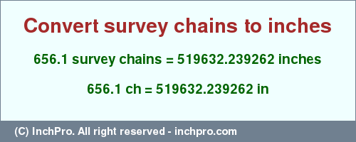 Result converting 656.1 survey chains to inches = 519632.239262 inches