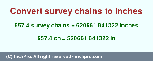 Result converting 657.4 survey chains to inches = 520661.841322 inches