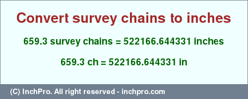 Result converting 659.3 survey chains to inches = 522166.644331 inches