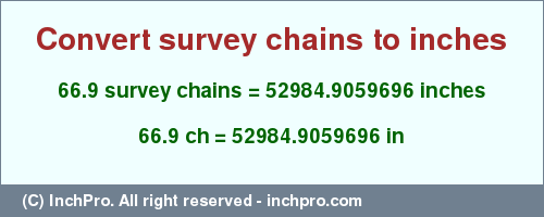 Result converting 66.9 survey chains to inches = 52984.9059696 inches