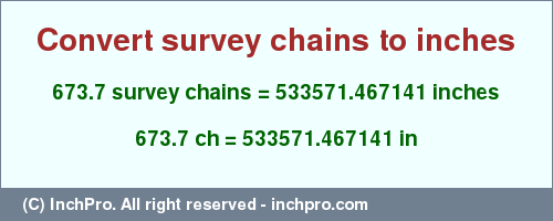 Result converting 673.7 survey chains to inches = 533571.467141 inches