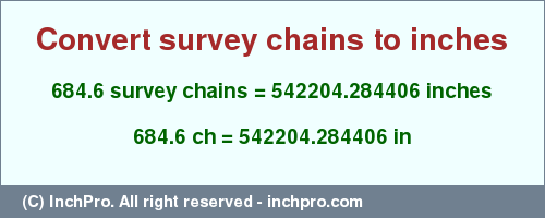 Result converting 684.6 survey chains to inches = 542204.284406 inches