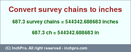 Result converting 687.3 survey chains to inches = 544342.688683 inches