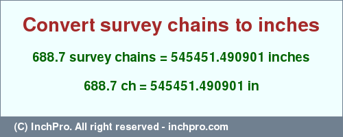 Result converting 688.7 survey chains to inches = 545451.490901 inches