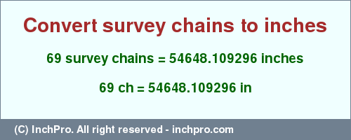Result converting 69 survey chains to inches = 54648.109296 inches