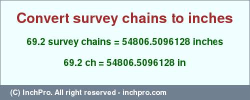 Result converting 69.2 survey chains to inches = 54806.5096128 inches