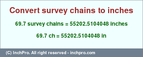 Result converting 69.7 survey chains to inches = 55202.5104048 inches