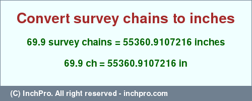 Result converting 69.9 survey chains to inches = 55360.9107216 inches