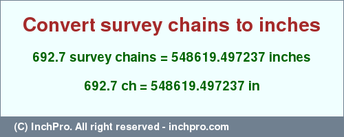 Result converting 692.7 survey chains to inches = 548619.497237 inches