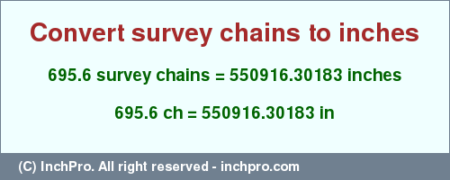 Result converting 695.6 survey chains to inches = 550916.30183 inches