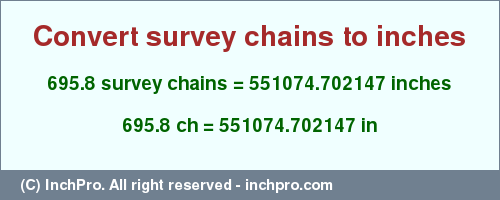Result converting 695.8 survey chains to inches = 551074.702147 inches