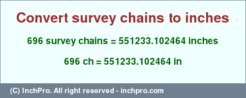 Result converting 696 survey chains to inches = 551233.102464 inches