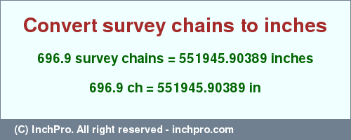 Result converting 696.9 survey chains to inches = 551945.90389 inches