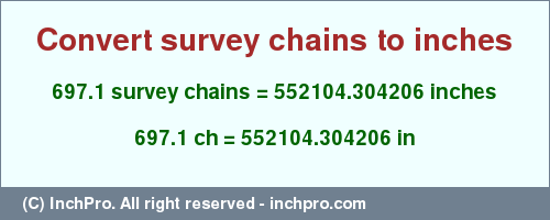 Result converting 697.1 survey chains to inches = 552104.304206 inches