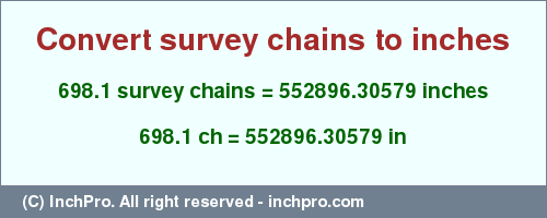 Result converting 698.1 survey chains to inches = 552896.30579 inches