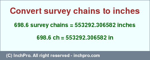Result converting 698.6 survey chains to inches = 553292.306582 inches