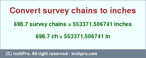 Result converting 698.7 survey chains to inches = 553371.506741 inches