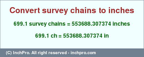 Result converting 699.1 survey chains to inches = 553688.307374 inches