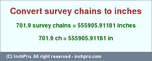 Result converting 701.9 survey chains to inches = 555905.91181 inches