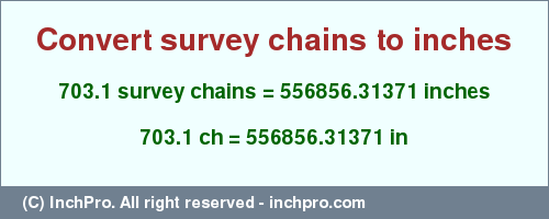 Result converting 703.1 survey chains to inches = 556856.31371 inches
