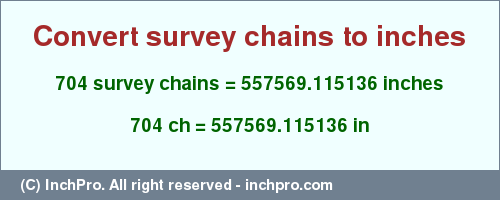 Result converting 704 survey chains to inches = 557569.115136 inches