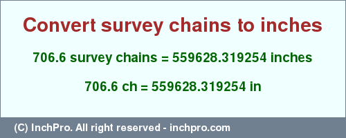 Result converting 706.6 survey chains to inches = 559628.319254 inches