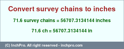 Result converting 71.6 survey chains to inches = 56707.3134144 inches