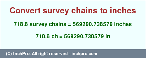 Result converting 718.8 survey chains to inches = 569290.738579 inches