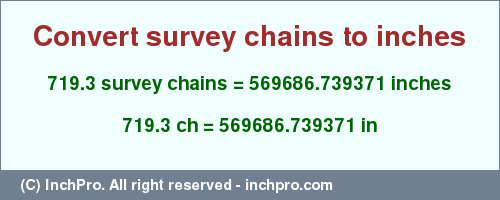 Result converting 719.3 survey chains to inches = 569686.739371 inches