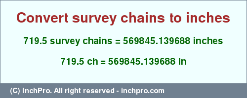 Result converting 719.5 survey chains to inches = 569845.139688 inches