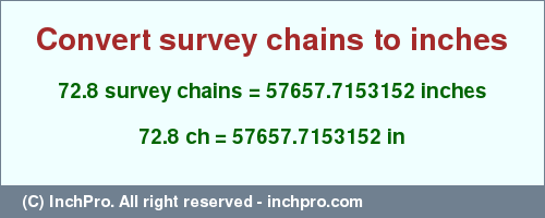 Result converting 72.8 survey chains to inches = 57657.7153152 inches