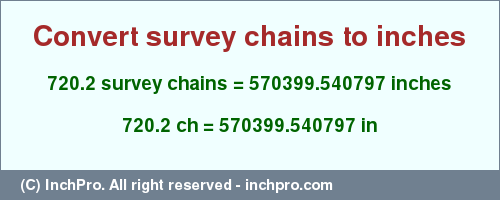 Result converting 720.2 survey chains to inches = 570399.540797 inches